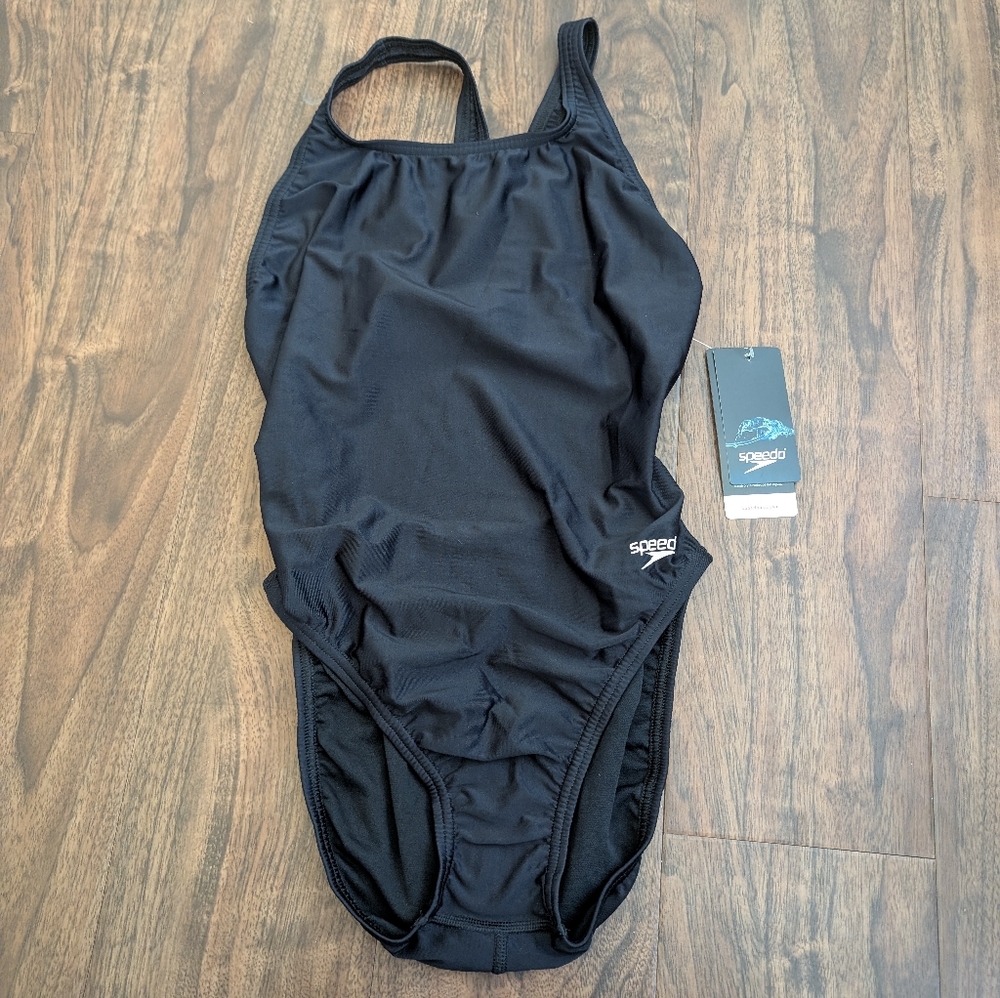 NWT Speedo 10/36 Women's Black One-Piece Performance Swimsuit Racerback